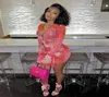 Pink Bandana Mesh Bodyocn Dress Club Outfits For Women Flared Long Sleeve Deep V Neck Draw String Mini Drop Casual Dresses1502064