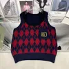 Women's Vests Color Blocking Diamond Grid Miu Series Letter Embroidery Knitted Sweater Vest for Women with V-neck College Style, Western-style Top, Trendy