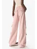 Pantalon féminin Sauthoue rose pour femmes 2024 Summer American Hiphop DrawString Multi-Pocket Loose Casual Laig-Leg Lieg-Laig