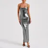 Casual Dresses Women's Fashion Bodycon Long Dress Solid Color Metallic Sleeveless Cami Summer Ladies Backless Sexy Elegant Party