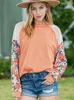 Blusas femininas ciganos gypsylady boho laranja floral blusa primavera verão verão manga longa malha casual feminino tops de mulheres