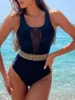 Swimwear Women 2024 Sexy Mesh Swimsuit One Piece Solid Femme Bathing Femed Femme Bodys de la plage Summer Body