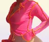 Women039s Bluzki Koszule Seksowna siatka Postrzegaj przez kobiety uprawy różowe czarne długie rękaw przezroczyste patchwork v dekolcie club4638762