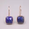 Dangle Earrings Real Silver 925 Drop For Women Female Girl Gold Plated Korean Blue Crystal Lapis Lazuli Hook