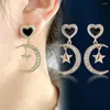 Boucles d'oreilles en pente 1 paire Moon Star Heart Forme Drop brillant Rignestone enracinée Femmes Bijoux Stud Gift