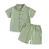 Ensembles de vêtements Baby Boy Cotton Linen Vêtements Ensemble de bouton à manches courtes T-shirt Short élastique Shorts Summer Casual Plain