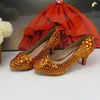 Dress Shoes BaoYaFang Orange Crystal Bridal Wedding And Bag Round Toe Female Ladies Party Fashion Thin Heel High Pumps