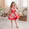 Meisjesjurken 2-8 jaar Rode bloemen kleine meisjes boog gezwollen lagen bal kid's vestidos 2 3 4 5 6 7 8 oude kinderkleding ogf244432