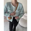 Jackets femininos elegantes casaco xadrez curto de tweed feminino outono da primavera 2024 Trendência simples clássico de juba