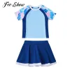 Shorts 414 Years Kids Girls Sport Suit Short Sleeves Print Tshirt and Skirt with Builtin Shorts Set for Gym Tennis Badminton Workout