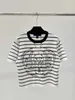 Women's Knits & Tees designer brand High Definition French Striped Knitted Short Sleeved Top with Metal Chain Decoration