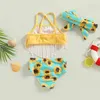 One-Pieces 2-7Y Kids Bikini Set Girls Swimwear 2023 Summer Tassel Sling Sunflower Print Bow Bathing Suits Children Beachwear Baby Swimsuits