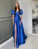 Sexy Royal Blue Satin A Line Dress Aush Lide Spalato Lunghezza pavimento Abito da sera Abiti da festa di celebrità formali C3142331