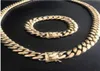 Harlembbling 14 mm hommes Miami Cuban Link Bracelet Chain Set 14k Gold plaqué5969135