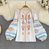 Женские блузки Hikigawa Chic Korean Fashion Women Vintage Emelcodery Рубашки повседневные свободные фонарь с длинным рукавом O -Blous