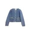 Frauenjacken Designer Frühling/Sommer Neue Nanyou Cha -Alterung reduzierender Mädchenstil Slim Spleißtasche runde Hals Single Breaced Denim Coat Mlox