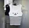 Ltaly Milan NEW womens clothing tanks top designer t shirt vest cute camisole party stripe Cropped yoga croptop Embroidery tshirt knit sexy Short sleeveless tees