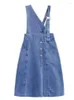 Casual Dresses Young Women Cowboy Strap Dress Mid Length Single Shoulder Denim