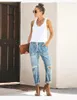 Spodnie damskie 2024 Zwykłe podarte chłopak dżinsy stretch crop jean z dziurami mody Casual