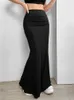 Элегантная черная высокая талия рюшютная юбка Русалка Женская Летняя клубная вечеринка Y2K Solid Slim Fit Maxi Skirts Streetwear 2023 240403
