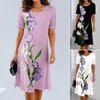 Party Dresses Short Sleeve Dress Lightweight Fabric Floral Tulip Print Summer For Women Soft Breattable Kne Length Pendut