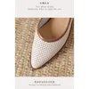 Dress Shoes Pin-buckle Machine Punched Pointed Toe Mid-heel Color-blocked Stitched Women's Sandals 2024 For Women Zapato