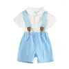 Clothing Sets Infant Baby Boy 2Pcs Gentleman Outfits Lapel Neck Short Sleeve Button Down Romper Adjustable Suspender Shorts Summer