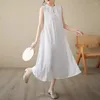 Casual Kleider Kunst Mode Jacquard Perlenschnalle Ständer Kragen vielseitige Kleid großer Design Baumwoll -Leinen Chinesisch Qipao für Frauen Z275