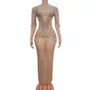 Stage Wear Sexy Elegance Temperament Evening Party Performance Costume Luxury Pearl See-Through Dress Nightclub Singer Poshoot