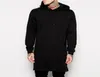 Män bomullsfast tröjor svarta mens longline hoodies mode tall hoodie hip hop sido blixtlås streetwear extra lång hiphop9179981