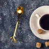 Łyżki mieszające kawę łyżka stali nierdzewnej kreatywne liście gałąź kształt sztućce deser dżem lodowe herbata złoto (5