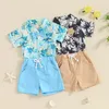 Clothing Sets Toddler Boys Summer Beach Hawaii Outfits Short Sleeve Tropical Tree Print Shirt Tops And Drawstring Shorts 2pcs Clothes