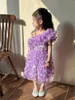 Mädchenkleider Kinder Kleid 2024 Sommer Prinzessin Schmetterling drucken leichte und dünne Netz süß süß für die Tür