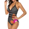 Women's Swimwear Calling All Orange Lovers! This Vibrant Retro 70S Simple Deep V-Neck Halter One-Piece Swimsuit Ladies Monokini Beach