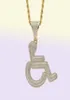 Wheelchair Handicap Sign Pendant Necklace Gold Silver Color Bling Cubic Zircon Men Hip hop Rock 3000860