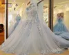 Dubaï Robes de mariée bleu ciel avec des perles cristales longues longues