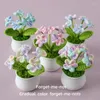 Decorative Flowers 1Pc Finished Crochet Artificial Forget-me-not Bonsai Hand-knitted Fake Plant Potted For Living Room Desktop Decorations