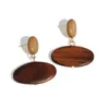 Brincos de garanhão Isurey Wood oval de alta qualidade Retro Temperamento simples acrílico anti-alergias inoxidáveis pino de aço inoxidável