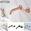 Badkamer wastafel kranen mttuzk messing rose goud matte bassin kraan met vooraf ingebedde doos muur gemonteerd koude mixer kraan zwart torneira