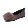 Fitness Shoes 2024 Fluffy Summer Korean Style All-match Net Red Women's Single Round Head Furry Flat Moccasin-Gommino