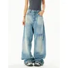 Jean pour femmes Blue Womens High taille droite pantalon de jean baggy streetwear harajukufashion gradient 2024 Femme à jambe large pantalon