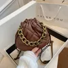 Totes Small PU Leather Bucket Crossbody Bags Women 2024 Winter Brand Thick Chain Quilted Shoulder Bag Designer Padded Handbags