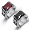 Высококачественная мода Hiphop Red / Black Big Antrystone Stone Biker Mens Silver Siread из нержавеющей стали кольцо 7-12#8643739