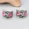 Cluster Rings Pure Silver Enamel Leaf Lotus Butterfly Ring For Women Girls Vintage Ethnic 999 Wide Adjustable Jewelry JZ143