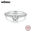 クラスターリングWostu Moissanite Jewelry Real 925 Sterling Silver 1 CT Twist for Women Engagement Wedding Luxury Band Ring Size 6 7 8 9