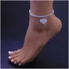 Anklets 2024 Rhinestone Heart Pengdant Chain 14K Gold Luxury Bracelet On Leg Accessories For Women Party Fashion Jewelry Drop Delivery Dh8Dm