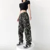 Pantalon féminin American rétro Hip Hop Camouflage High Street Straight Lam Leg Elemy Casual Pocket Cargo ins Fashion