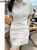 Abiti per feste Vonda Summer Women Mini Dress 2024 Elegante manica corta COLORE SOLIDORE SULDRESS CASSE CHUAST BEACH SULLE BEACE VOBE FEMME