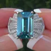 Cluster Ringe Boho weibliche Ozean Blue Zirkon Stein Ring Süßes Luxus 925 Silber Liebe Hochzeit Schmuck Versprechen Verlobung für Frauen