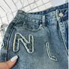 women jeans designer shorts womens fashion letter spliced printed denim Shorts summer casual Jeans